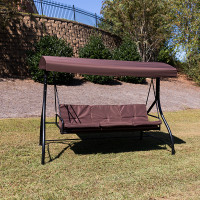 Flash Furniture TLH-007-BN-GG 3-Seat Outdoor Steel Converting Patio Swing Canopy Hammock with Cushions / Outdoor Swing Bed (Brown)